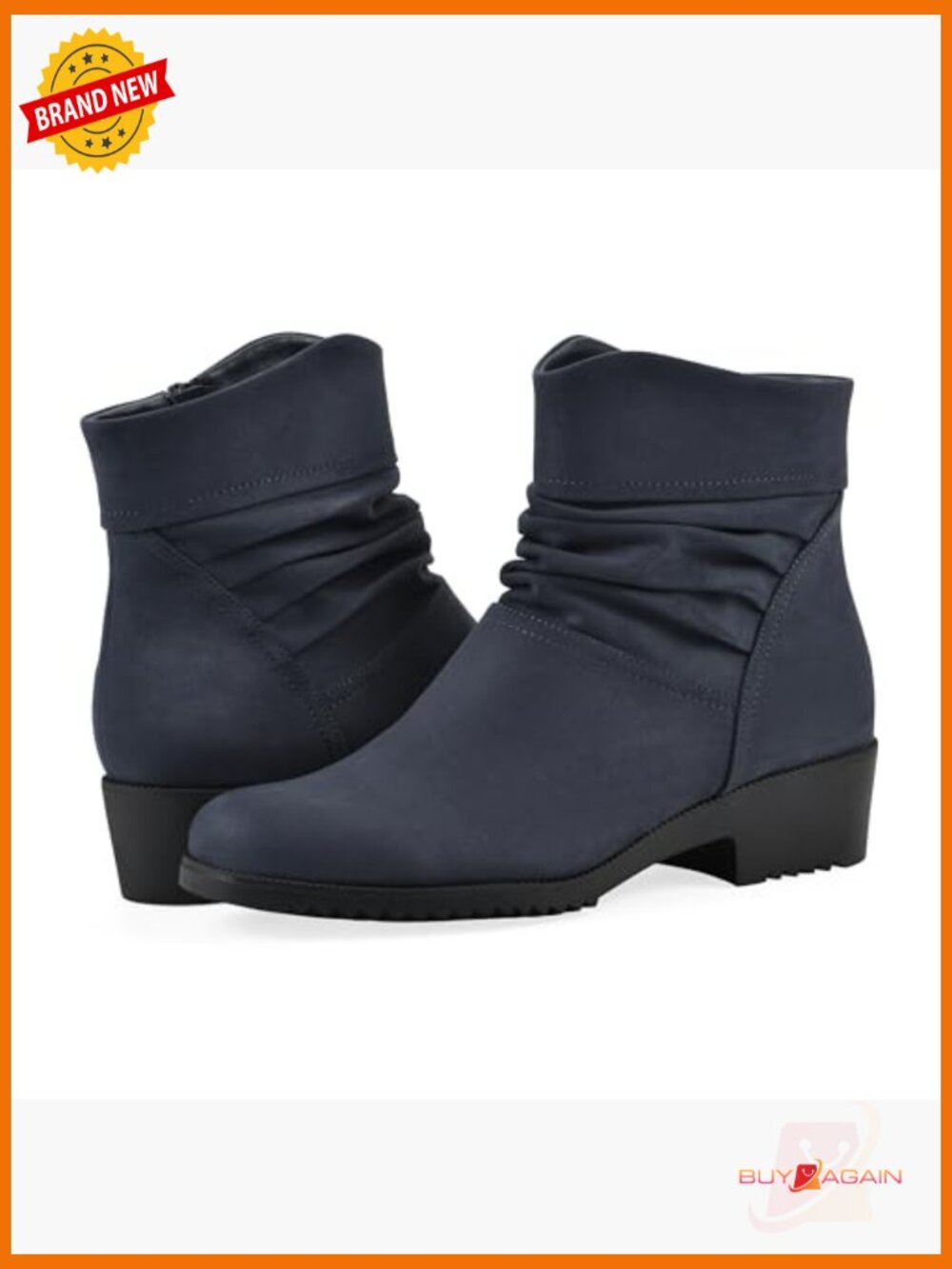 Cushioned Ankle Booties with Ruched Detail - Zip Closure - Picture 2 of 7